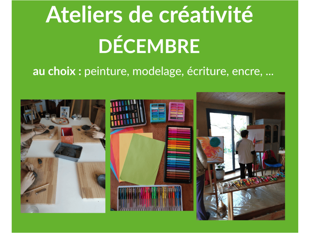 Atelier de créativité intuitive à Rennes en décembre, avec peinture, modelage et écriture dans une ambiance chaleureuse.